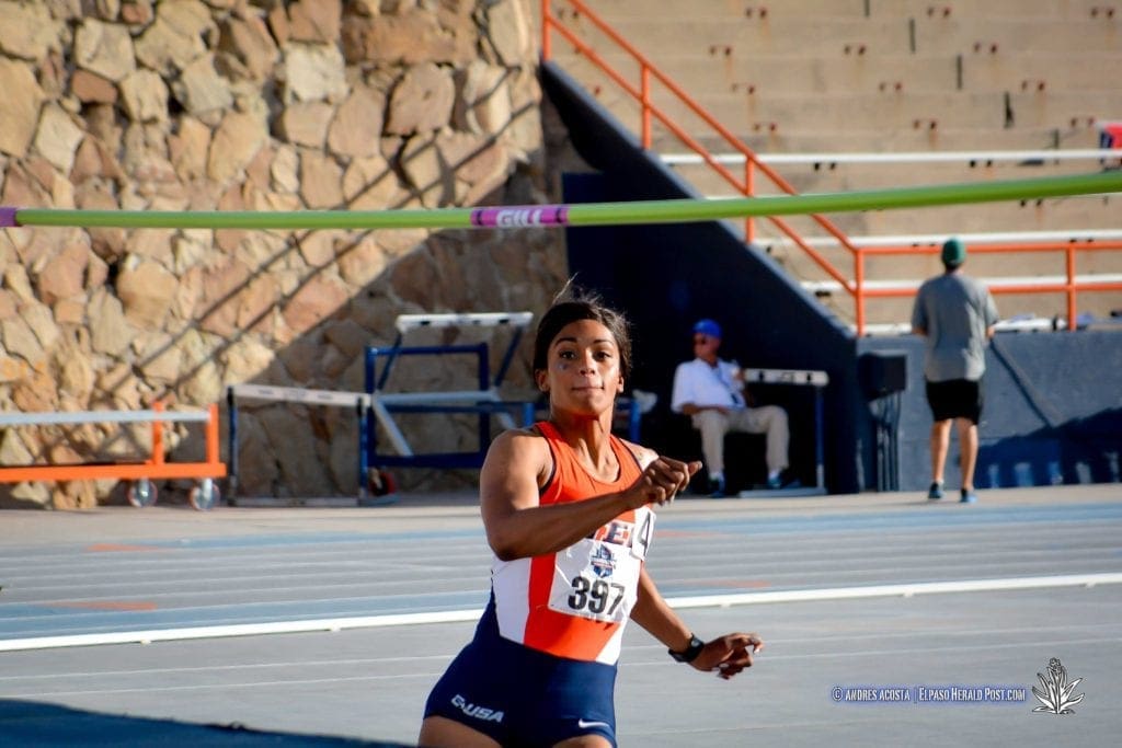 UTEP's Izzie Ramsay at the Women's HIgh Jump at the 2017 CUSA Outdoor Track & Field championships at Kidd Field El Paso Texas